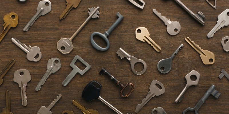 Many different keys on wood